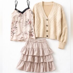 Boutique XS Outfit Bundle Topshop Cardigan WHBM Floral Tank Free the Roses Skirt